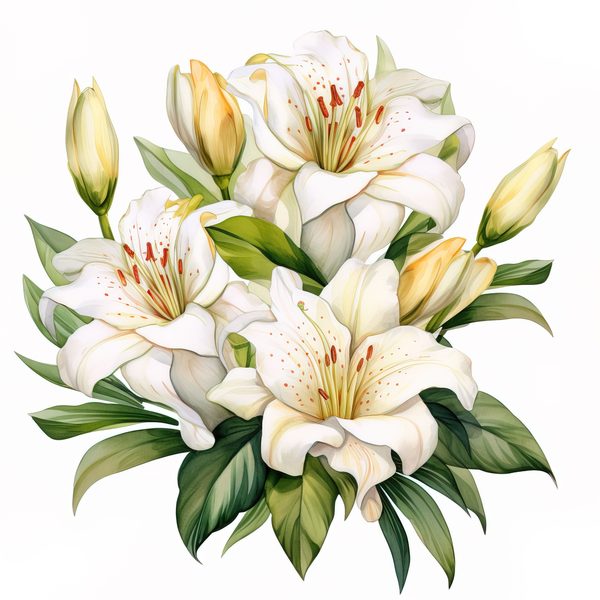 Watercolor Floral Bouquet: Roses & Lilies Clipart (JPG, PNG) — image 15