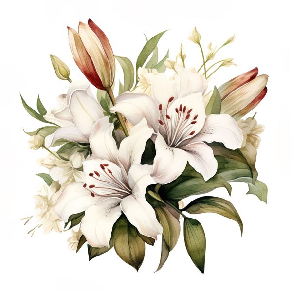 Watercolor Floral Bouquet: Roses & Lilies Clipart (JPG, PNG) — image 16