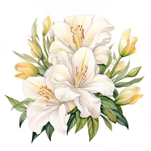 Watercolor Floral Bouquet: Roses & Lilies Clipart (JPG, PNG) — image 17