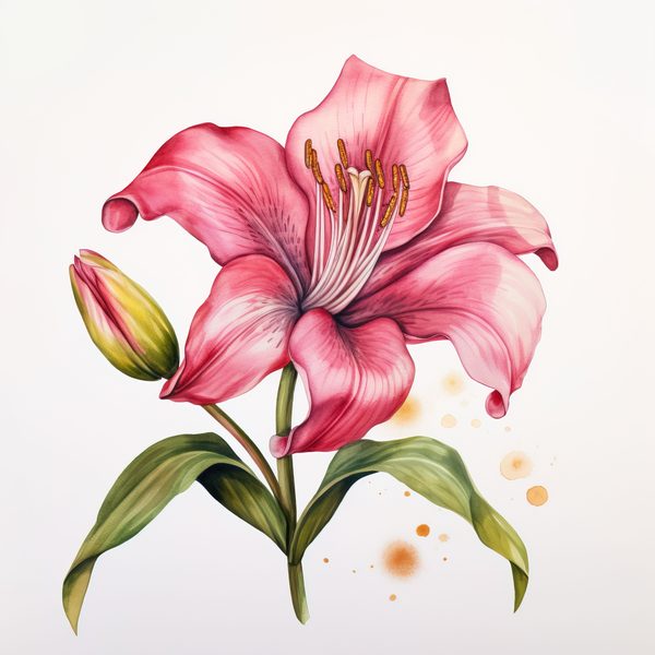 Pink Lily Bouquet Clipart: Watercolor Flowers (PNG, JPG, 300 DPI) — image 1