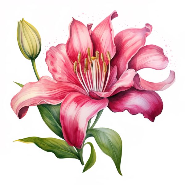 Pink Lily Bouquet Clipart: Watercolor Flowers (PNG, JPG, 300 DPI) — image 5