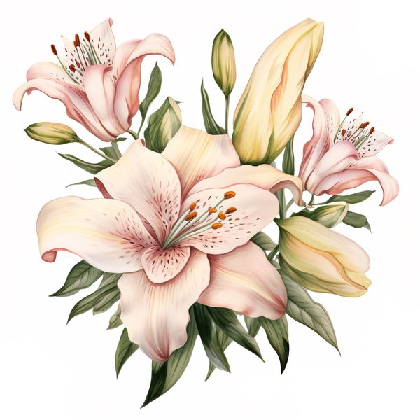 Pink Lily Bouquet Clipart: Watercolor Flowers (PNG, JPG, 300 DPI) — image 6