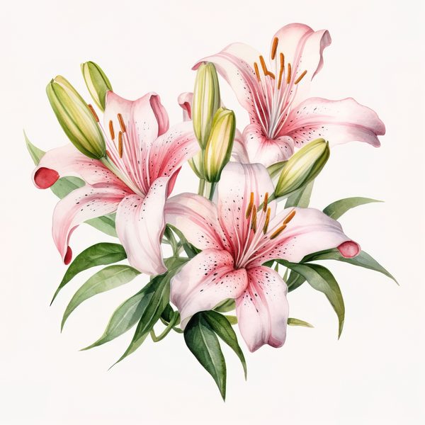 Pink Lily Bouquet Clipart: Watercolor Flowers (PNG, JPG, 300 DPI) — image 7