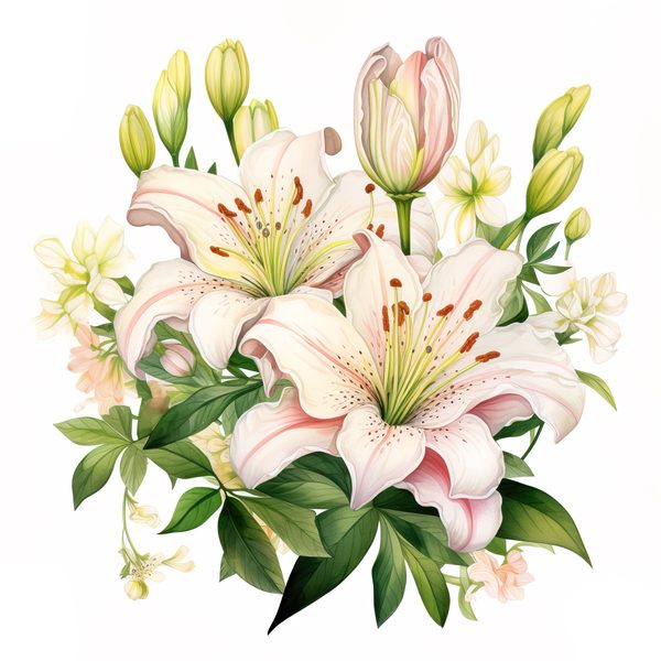 Pink Lily Bouquet Clipart: Watercolor Flowers (PNG, JPG, 300 DPI) — image 8