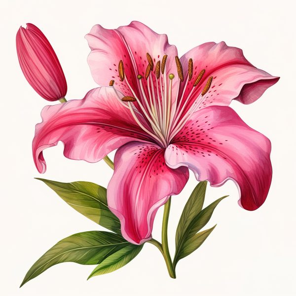 Pink Lily Bouquet Clipart: Watercolor Flowers (PNG, JPG, 300 DPI) — image 12