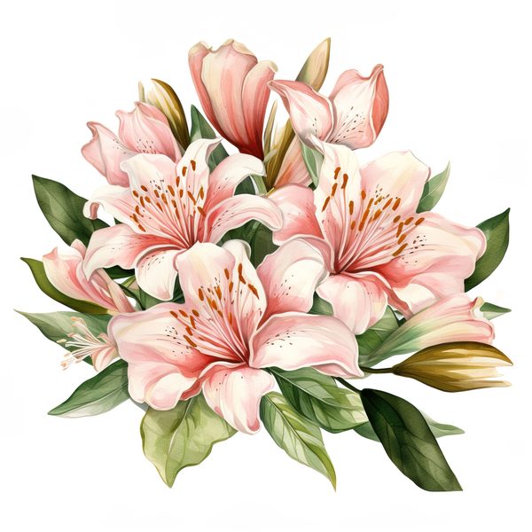 Pink Lily Bouquet Clipart: Watercolor Flowers (PNG, JPG, 300 DPI) — image 14