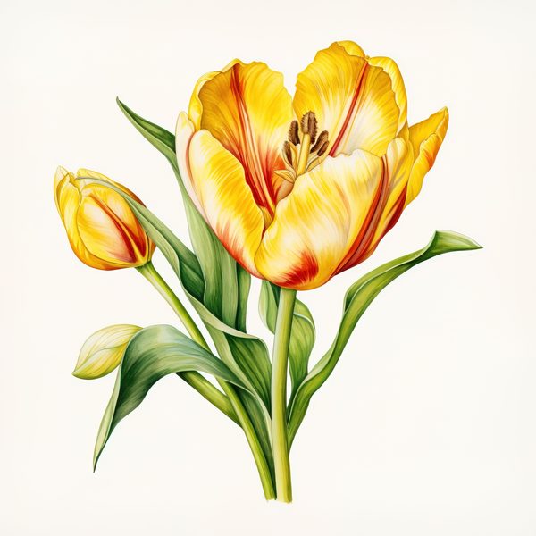 Watercolor Yellow Tulip Bouquet Clipart: Spring Flower Illustrations (JPG, PNG) — image 2