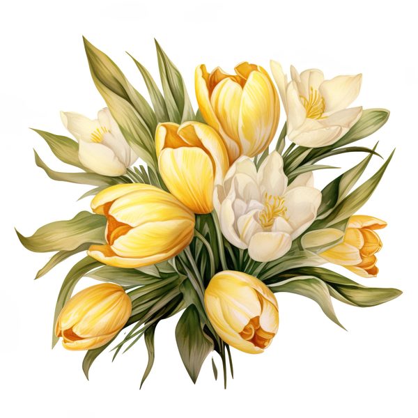 Watercolor Yellow Tulip Bouquet Clipart: Spring Flower Illustrations (JPG, PNG) — image 5