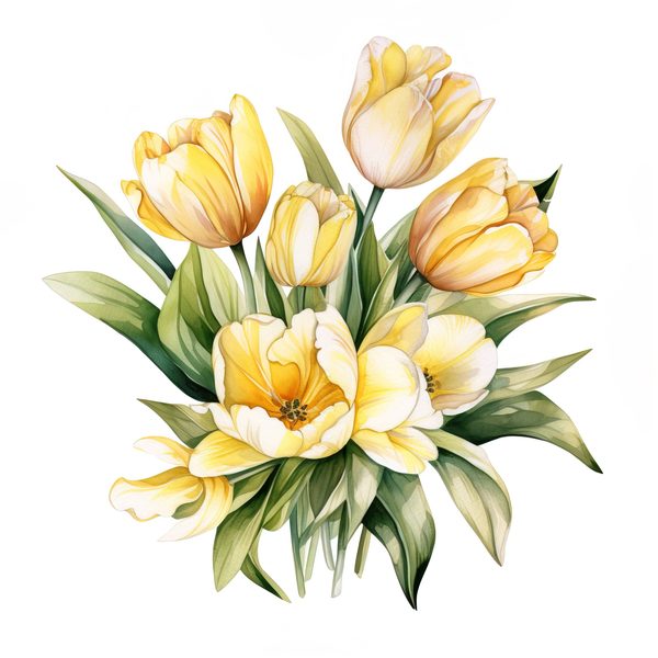 Watercolor Yellow Tulip Bouquet Clipart: Spring Flower Illustrations (JPG, PNG) — image 7