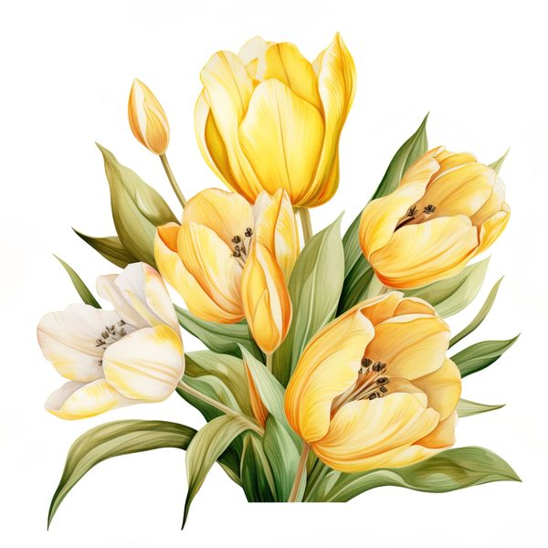 Watercolor Yellow Tulip Bouquet Clipart: Spring Flower Illustrations (JPG, PNG) — image 9