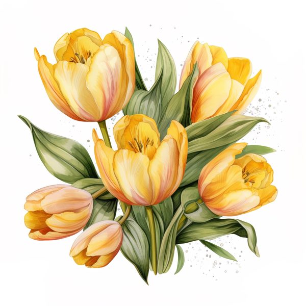 Watercolor Yellow Tulip Bouquet Clipart: Spring Flower Illustrations (JPG, PNG) — image 11