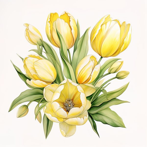 Watercolor Yellow Tulip Bouquet Clipart: Spring Flower Illustrations (JPG, PNG) — image 13