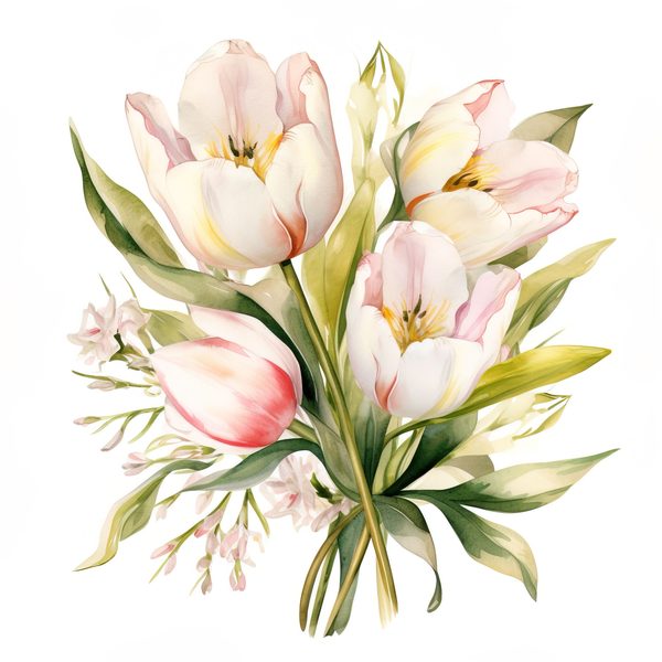 Watercolor Tulips Clipart Set: Yellow & Pink PNG Graphics (Commercial Use, Digital Download) — image 5