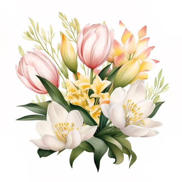 Watercolor Tulips Clipart Set: Yellow & Pink PNG Graphics (Commercial Use, Digital Download) — image 7