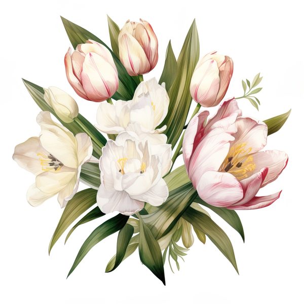 Watercolor Tulips Clipart Set: Yellow & Pink PNG Graphics (Commercial Use, Digital Download) — image 8