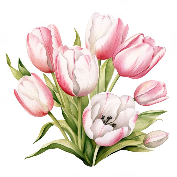Watercolor Tulips Clipart Set: Yellow & Pink PNG Graphics (Commercial Use, Digital Download) — image 9
