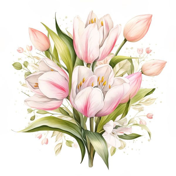 Watercolor Tulips Clipart Set: Yellow & Pink PNG Graphics (Commercial Use, Digital Download) — image 12
