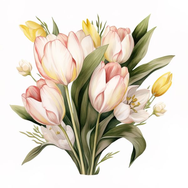 Watercolor Tulips Clipart Set: Yellow & Pink PNG Graphics (Commercial Use, Digital Download) — image 14
