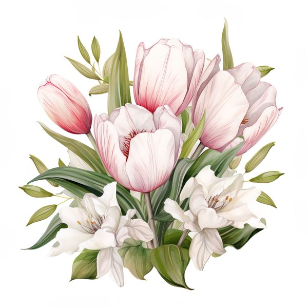 Watercolor Tulips Clipart Set: Yellow & Pink PNG Graphics (Commercial Use, Digital Download) — image 16
