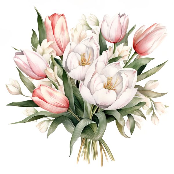 Watercolor Tulips Clipart Set: Yellow & Pink PNG Graphics (Commercial Use, Digital Download) — image 17