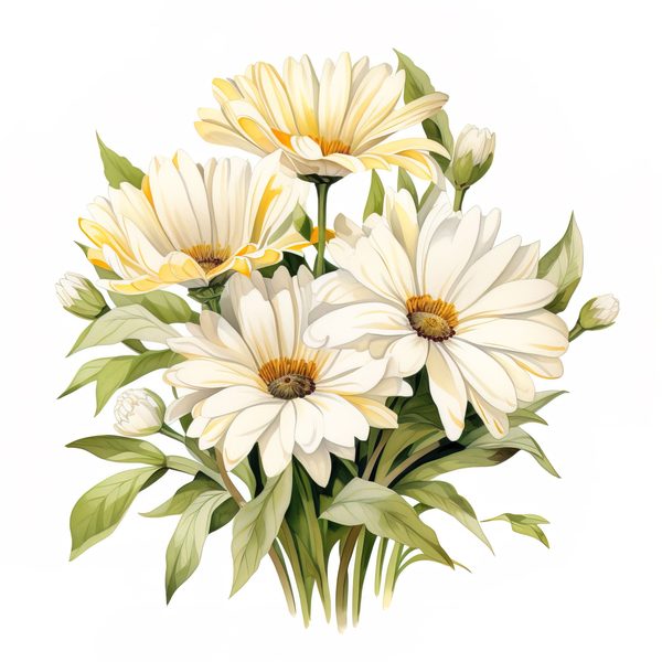 Watercolor White Gerbera Daisy Clipart: Floral PNG Art (Commercial Use) — image 2