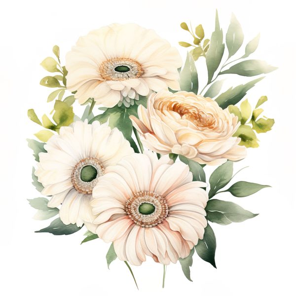 Watercolor White Gerbera Daisy Clipart: Floral PNG Art (Commercial Use) — image 4