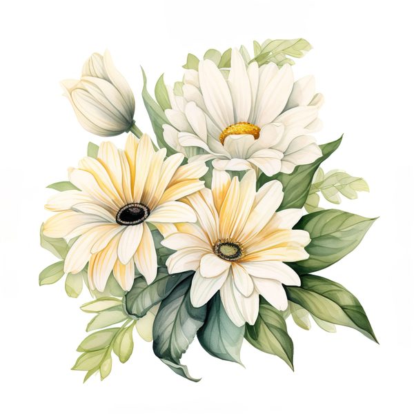 Watercolor White Gerbera Daisy Clipart: Floral PNG Art (Commercial Use) — image 6