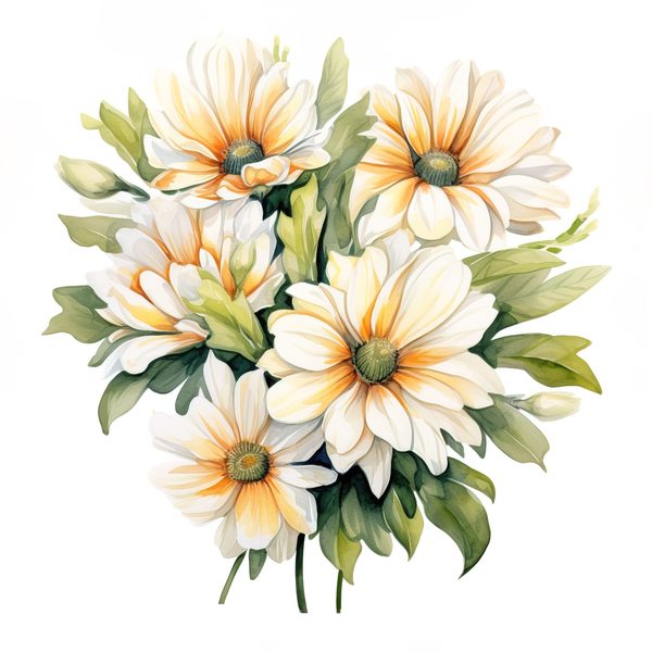 Watercolor White Gerbera Daisy Clipart: Floral PNG Art (Commercial Use) — image 7