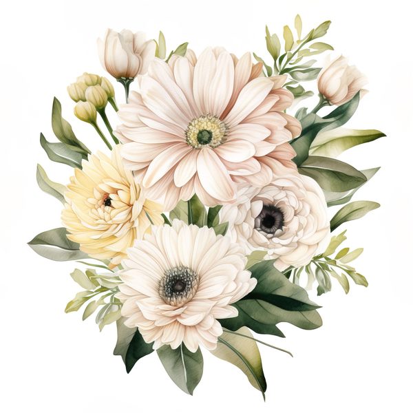 Watercolor White Gerbera Daisy Clipart: Floral PNG Art (Commercial Use) — image 8
