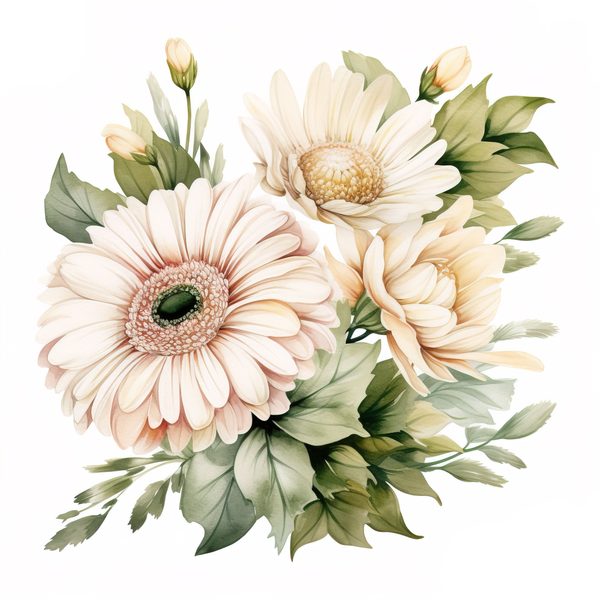 Watercolor White Gerbera Daisy Clipart: Floral PNG Art (Commercial Use) — image 10