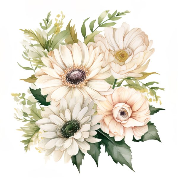 Watercolor White Gerbera Daisy Clipart: Floral PNG Art (Commercial Use) — image 11