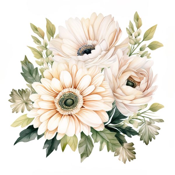Watercolor White Gerbera Daisy Clipart: Floral PNG Art (Commercial Use) — image 12