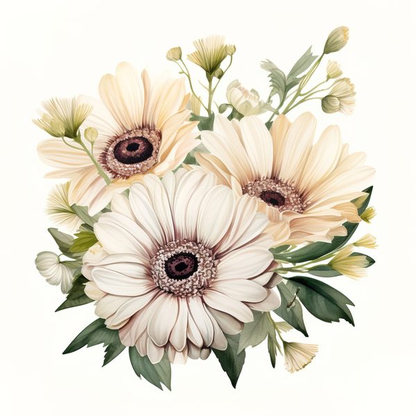 Watercolor White Gerbera Daisy Clipart: Floral PNG Art (Commercial Use) — image 13