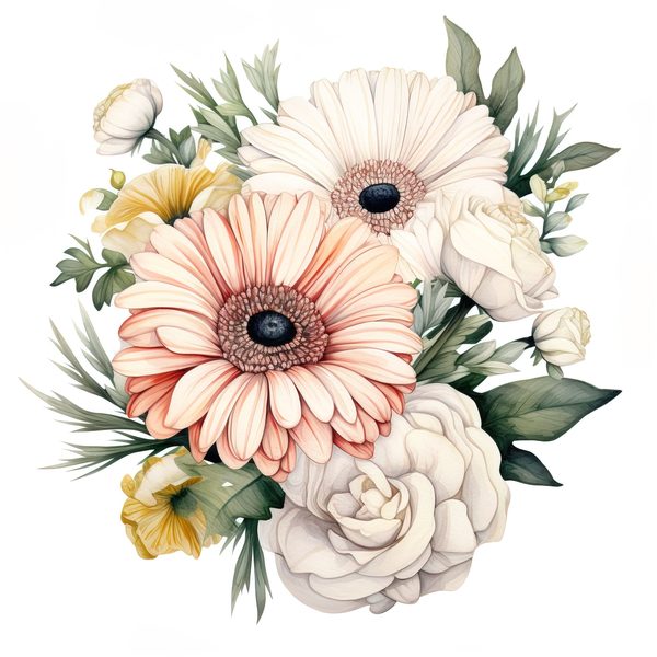 Watercolor White Gerbera Daisy Clipart: Floral PNG Art (Commercial Use) — image 14