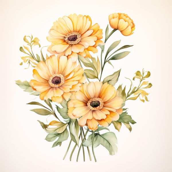 Yellow Daisy Watercolor Clipart: Floral PNG JPG (Digital Download) — image 2