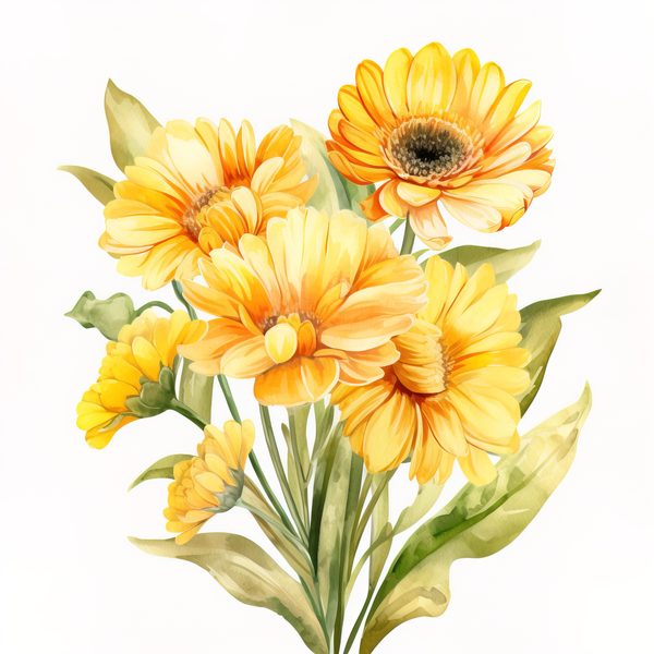 Yellow Daisy Watercolor Clipart: Floral PNG JPG (Digital Download) — image 3