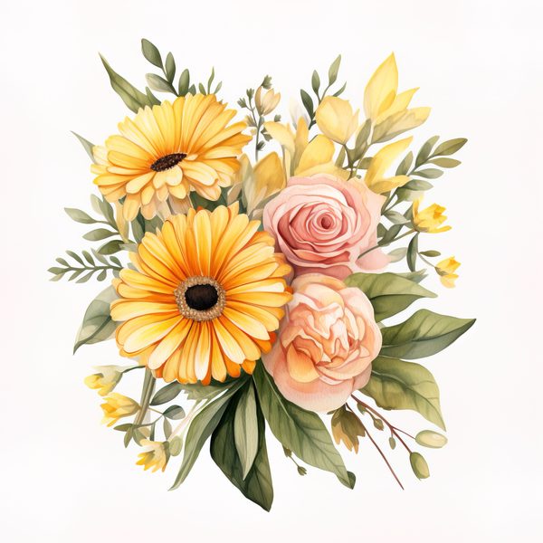 Yellow Daisy Watercolor Clipart: Floral PNG JPG (Digital Download) — image 5