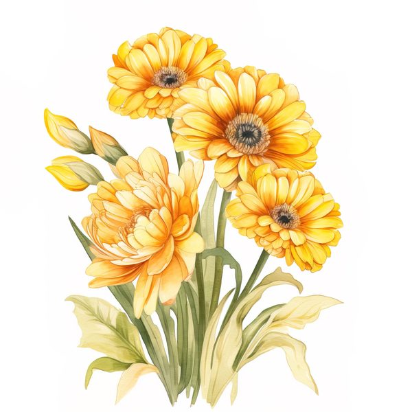Yellow Daisy Watercolor Clipart: Floral PNG JPG (Digital Download) — image 6