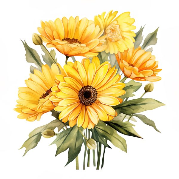 Yellow Daisy Watercolor Clipart: Floral PNG JPG (Digital Download) — image 8