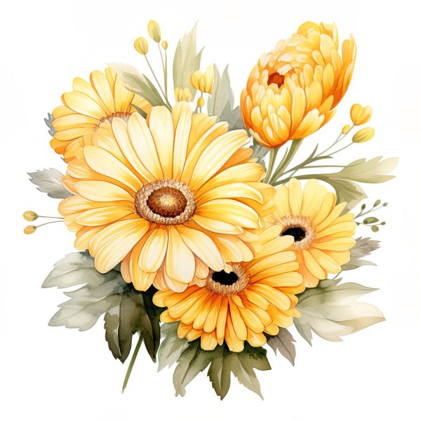 Yellow Daisy Watercolor Clipart: Floral PNG JPG (Digital Download) — image 9