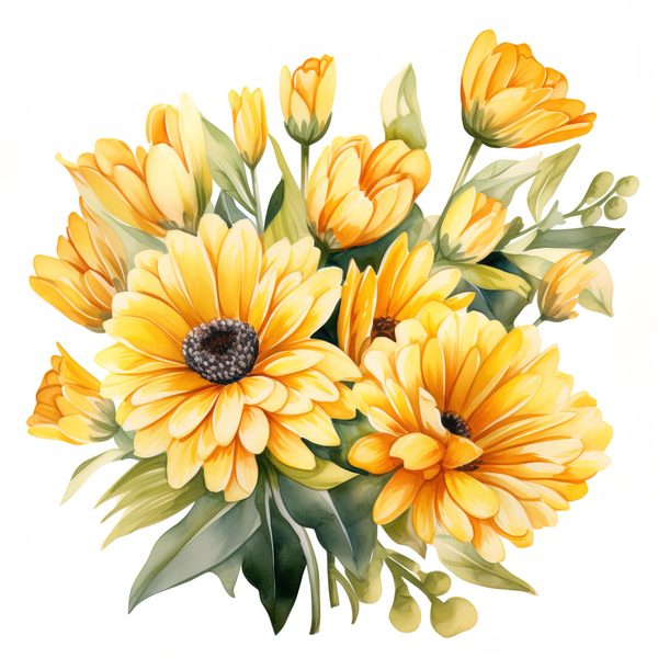 Yellow Daisy Watercolor Clipart: Floral PNG JPG (Digital Download) — image 10