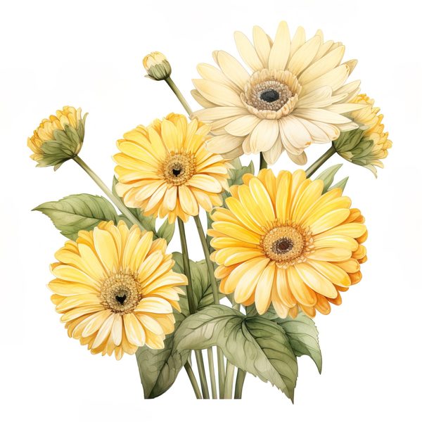 Yellow Daisy Watercolor Clipart: Floral PNG JPG (Digital Download) — image 11