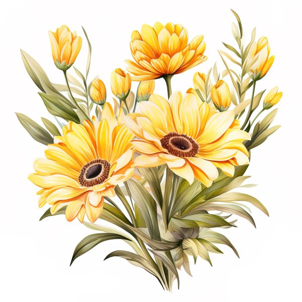 Yellow Daisy Watercolor Clipart: Floral PNG JPG (Digital Download) — image 12