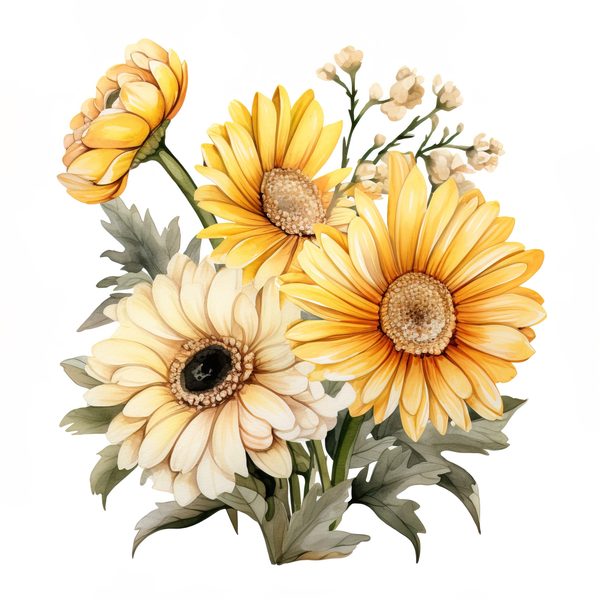 Yellow Daisy Watercolor Clipart: Floral PNG JPG (Digital Download) — image 13