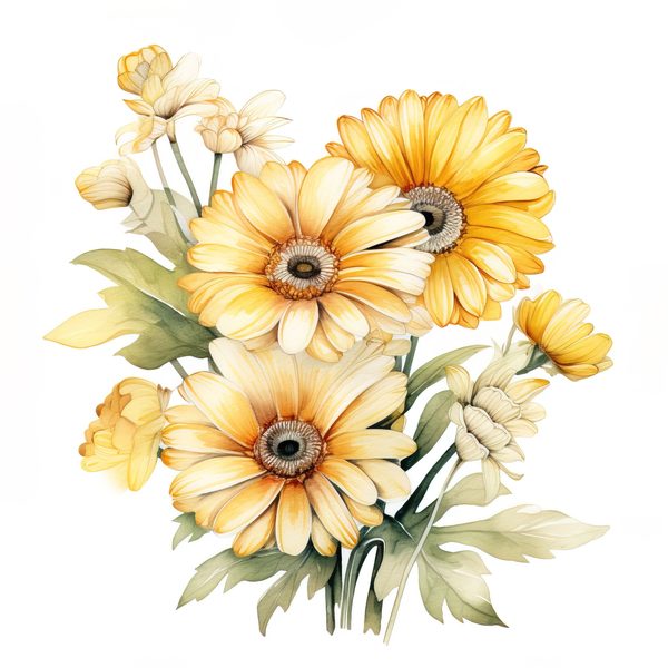 Yellow Daisy Watercolor Clipart: Floral PNG JPG (Digital Download) — image 14