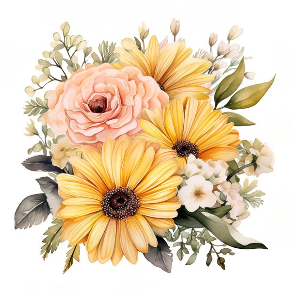 Yellow Daisy Watercolor Clipart: Floral PNG JPG (Digital Download) — image 15