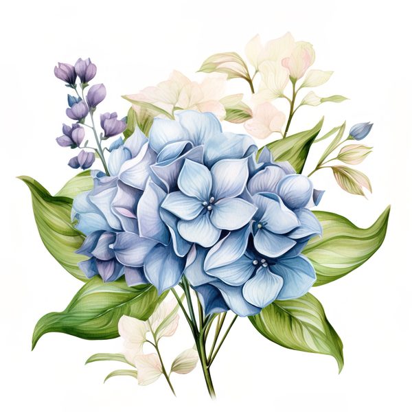 Blue Hydrangeas Watercolor Clipart: Floral Design (JPG, PNG) (Digital Download) — image 3