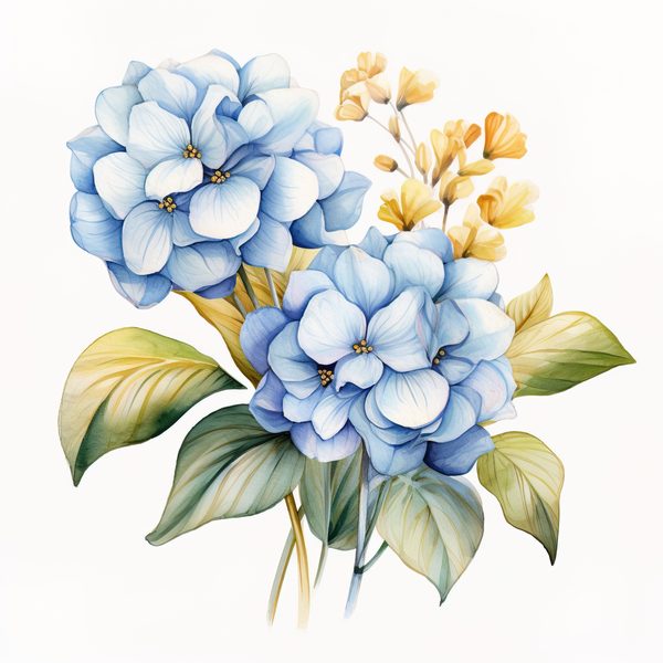 Blue Hydrangeas Watercolor Clipart: Floral Design (JPG, PNG) (Digital Download) — image 4