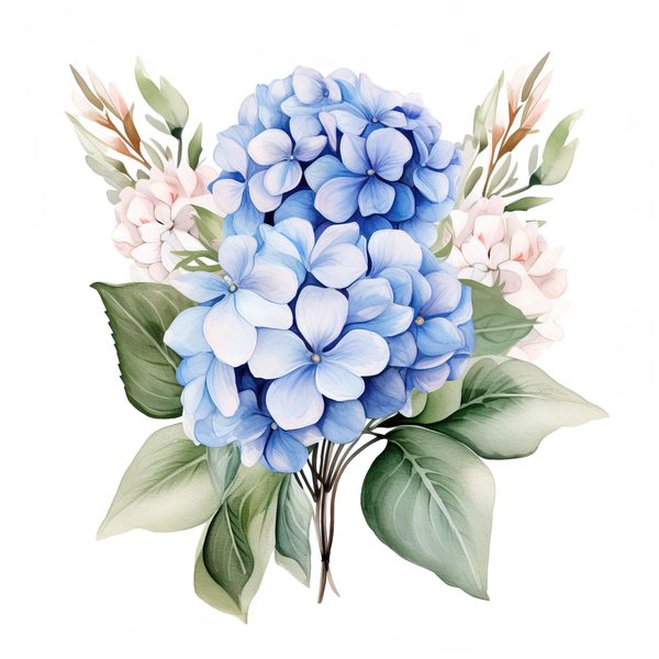 Blue Hydrangeas Watercolor Clipart: Floral Design (JPG, PNG) (Digital Download) — image 7