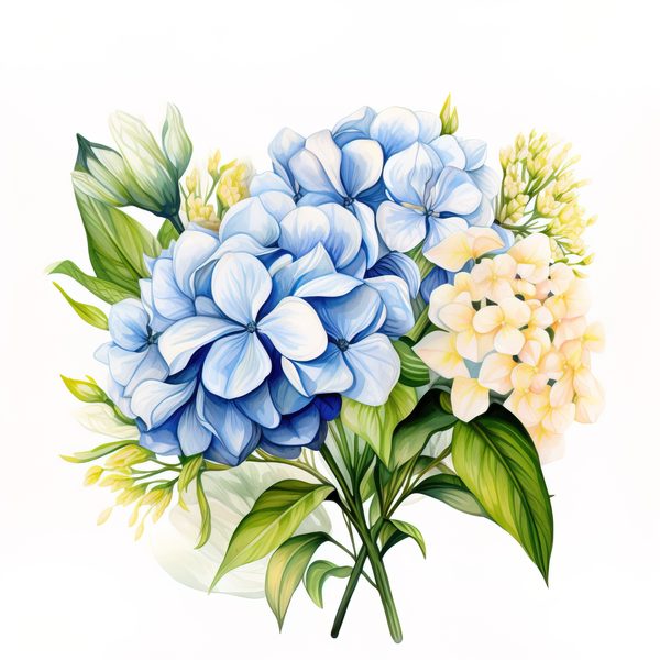 Blue Hydrangeas Watercolor Clipart: Floral Design (JPG, PNG) (Digital Download) — image 9